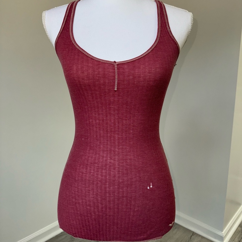 Y2K Hollister Ribbed Tank XS Logo Stitch‎ Hem Vintage 2000s Flaws
